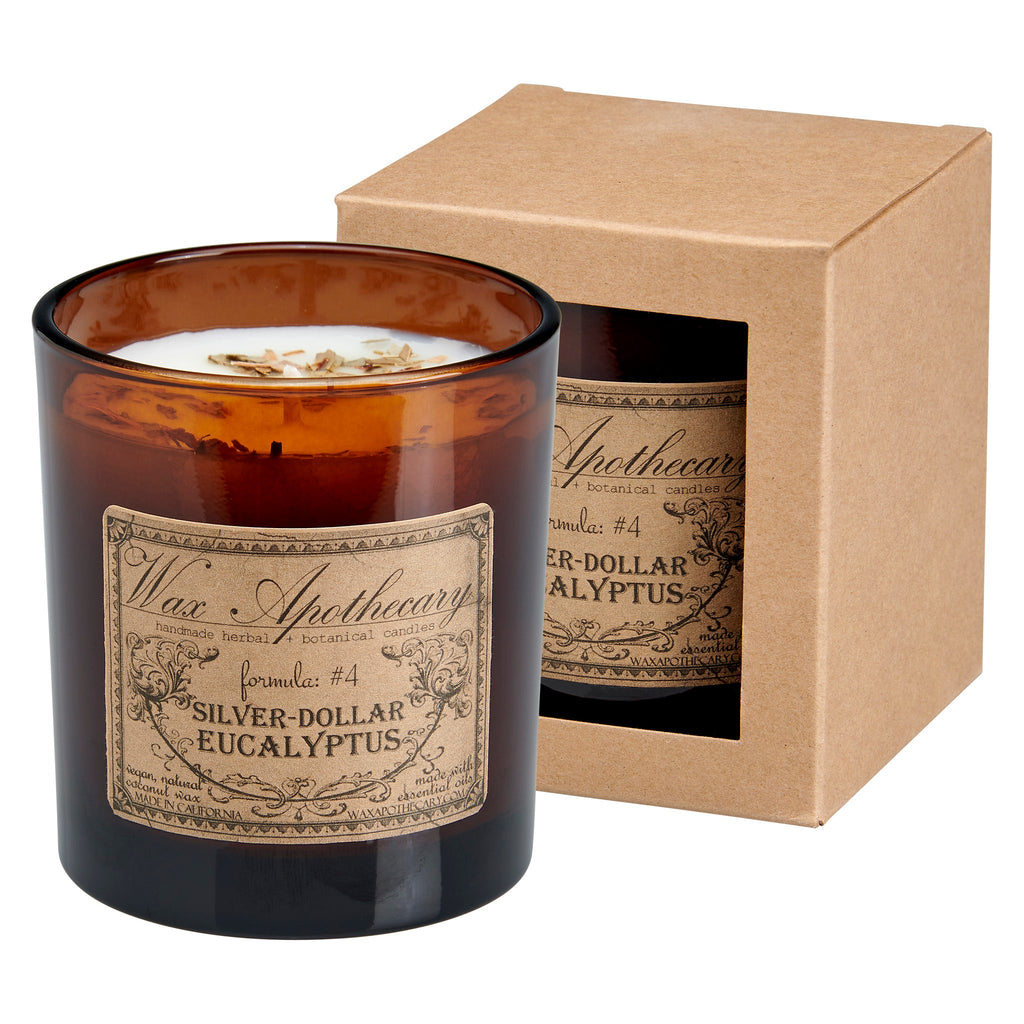 9 oz Silver-Dollar Eucalyptus Artisan Amber Glass Candle