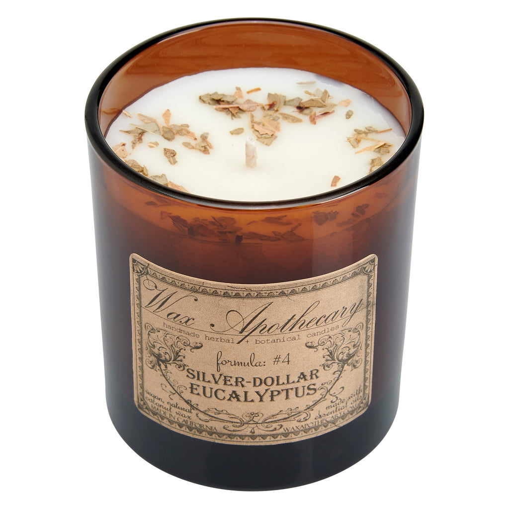 9 oz Silver-Dollar Eucalyptus Artisan Amber Glass Candle