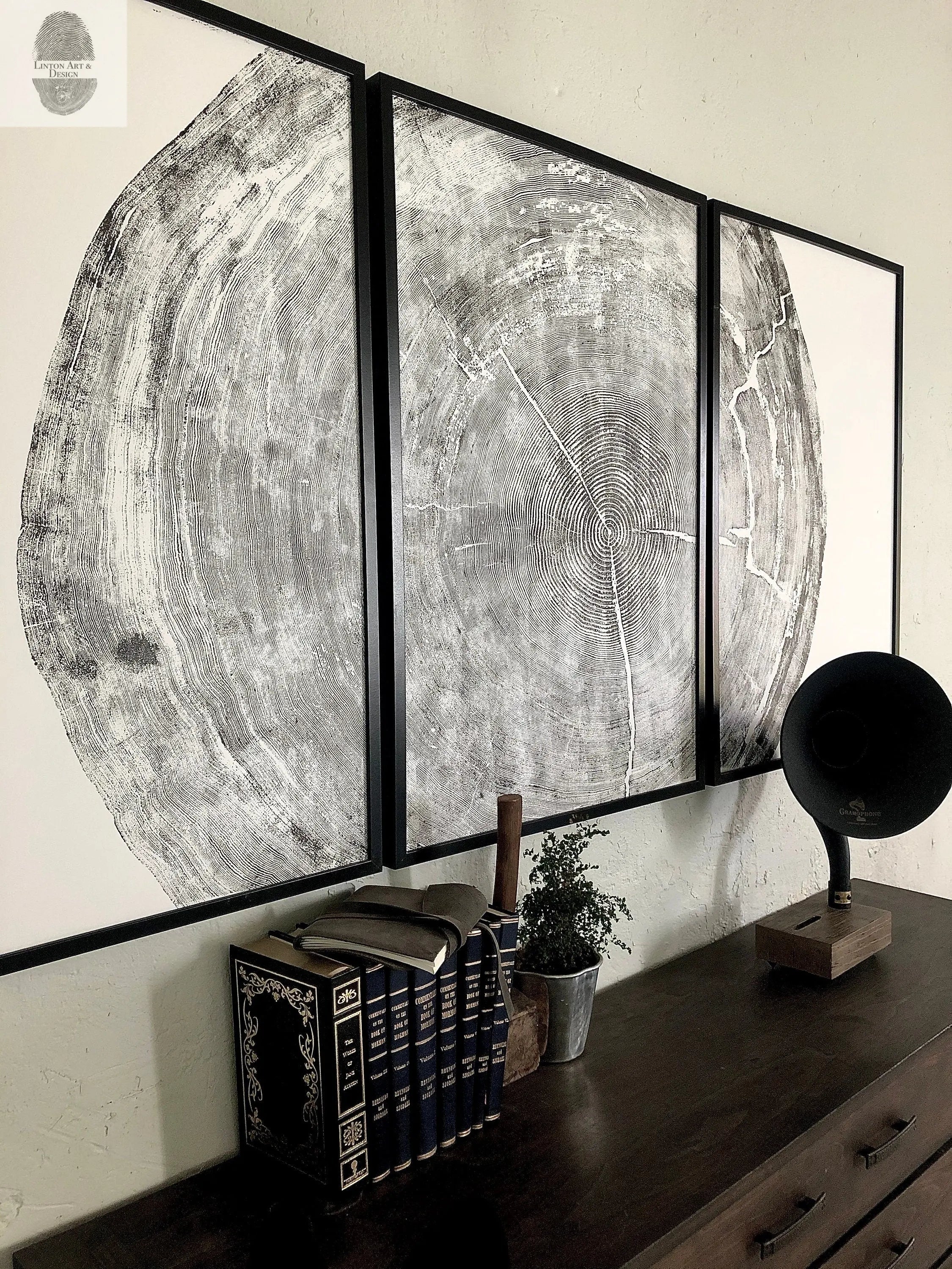 372-Year-Old Sitka Spruce Tree Ring Print Set • 3× 24×36″ Woodcut Art • Oregon Coast Nature Wall Art