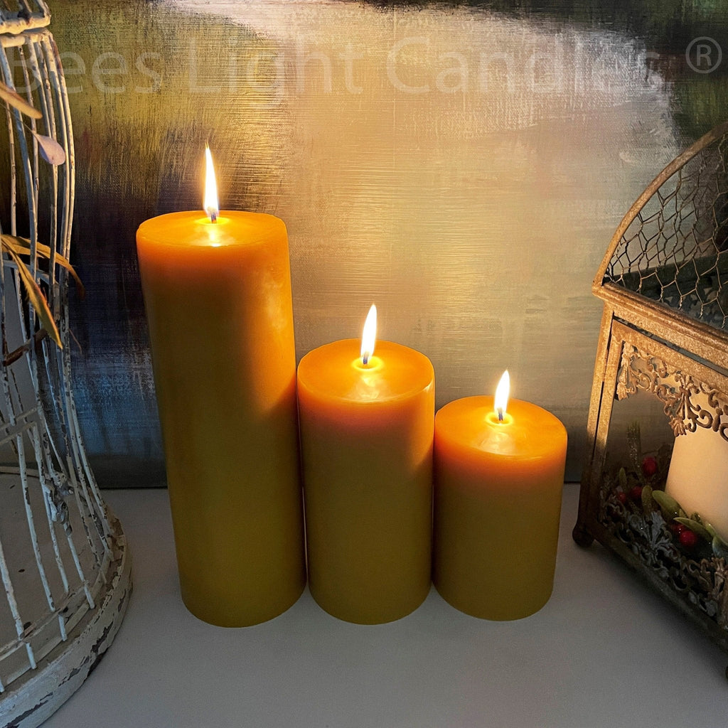 4 Inch Wide Yellow Beeswax Pillar Candles