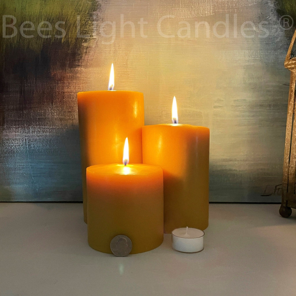 4 Inch Wide Yellow Beeswax Pillar Candles