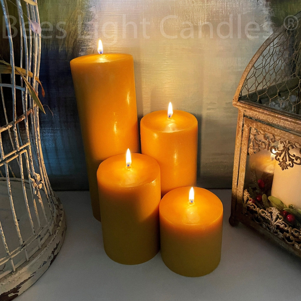 4 Inch Wide Yellow Beeswax Pillar Candles