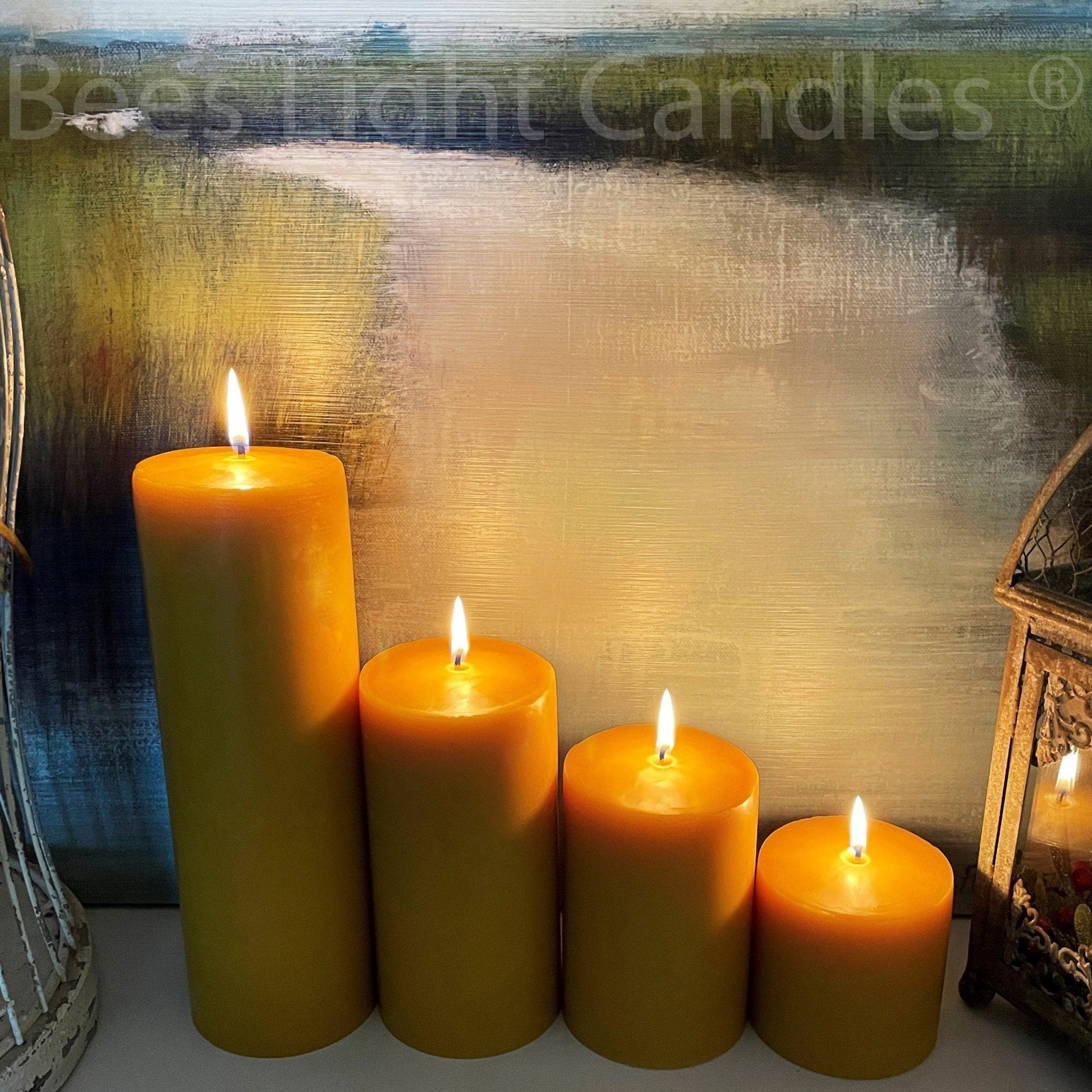 4 Inch Wide Yellow Beeswax Pillar Candles